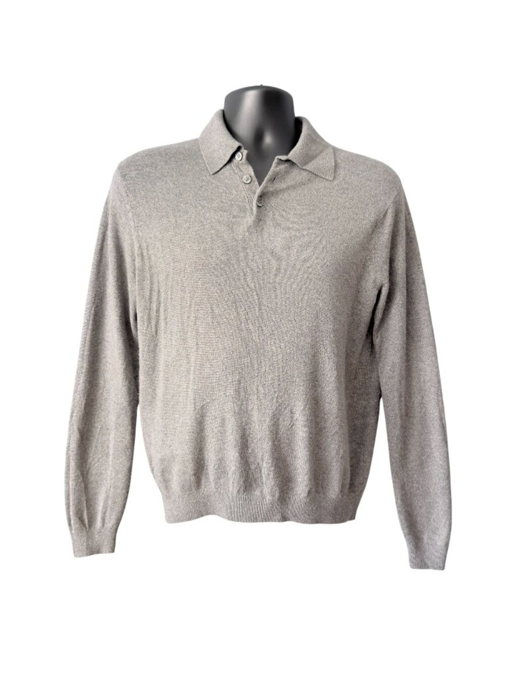 Vintage Paul Fredrick Mens Sweater Silk Cashmere Gray Collared Pullover Y2K